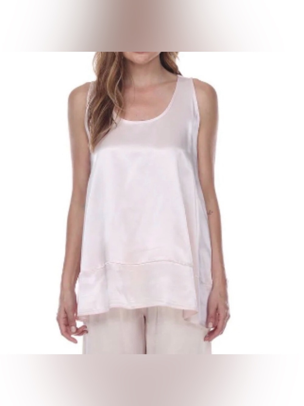PJ Harlow Natalie Satin Rib Knit Tank Top With A-Line Shape XL Pink Size Large